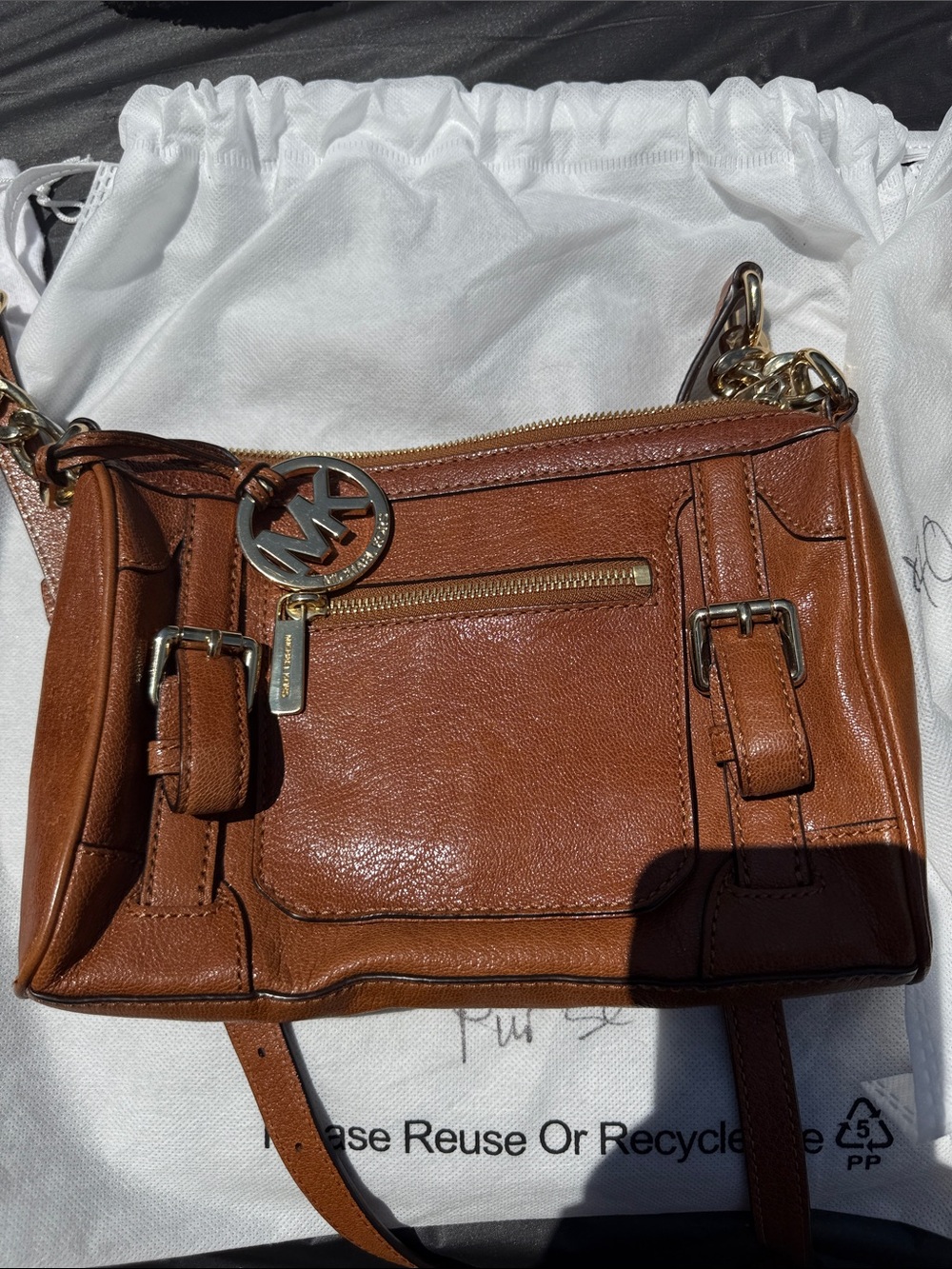 Michael Kors Chestnut Brown Leather Crossbody with Gold Accents